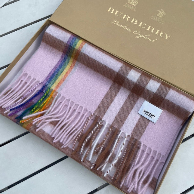 CHECK SCARF 200 CM IN LIGHT PINK MIX CAMEL BROWN CASHMERE 394750