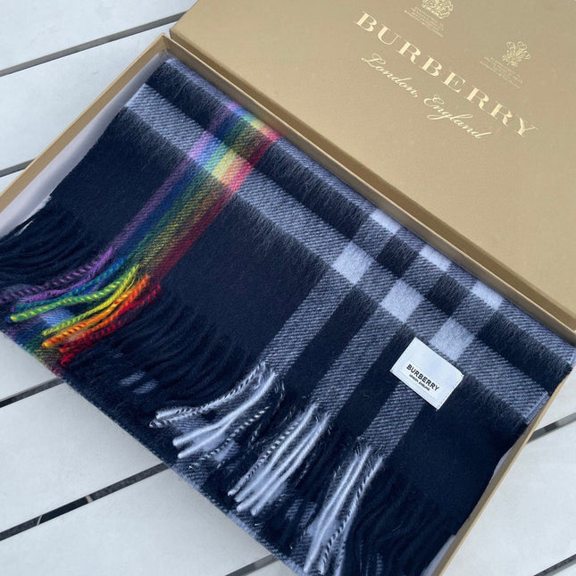 CHECK SCARF 200 CM IN BLACK MIX DOVE GRAY CASHMERE 394751