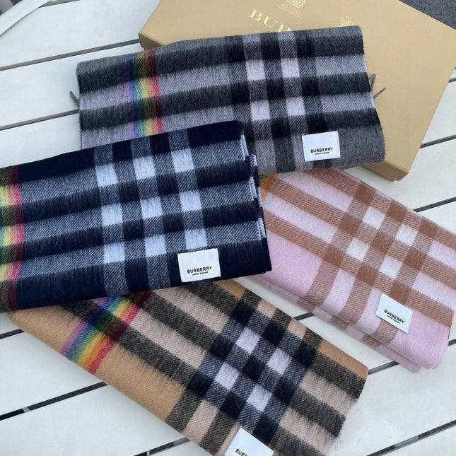 CHECK SCARF 200 CM IN CAMEL BEIGE MIX BLACK CASHMERE 394753