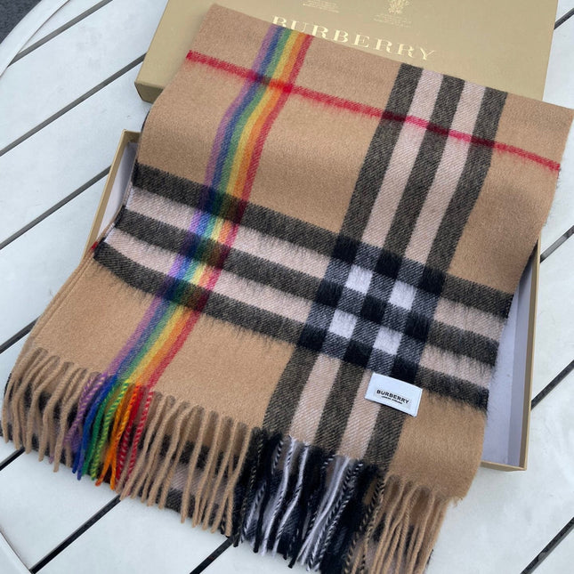 CHECK SCARF 200 CM IN CAMEL BEIGE MIX BLACK CASHMERE 394753
