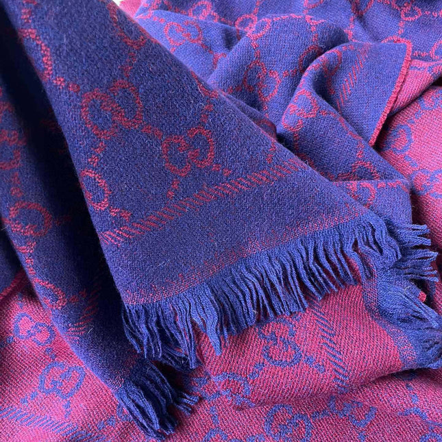 SCARF 180 CM IN VIOLET PURPLE GG PATTERN MONOGRAM WOOL 407526