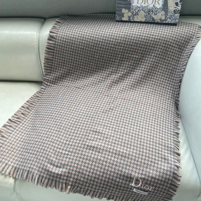HOUNDSTOOTH SCARF 200 CM IN CAMEL BROWN WOOL 416827