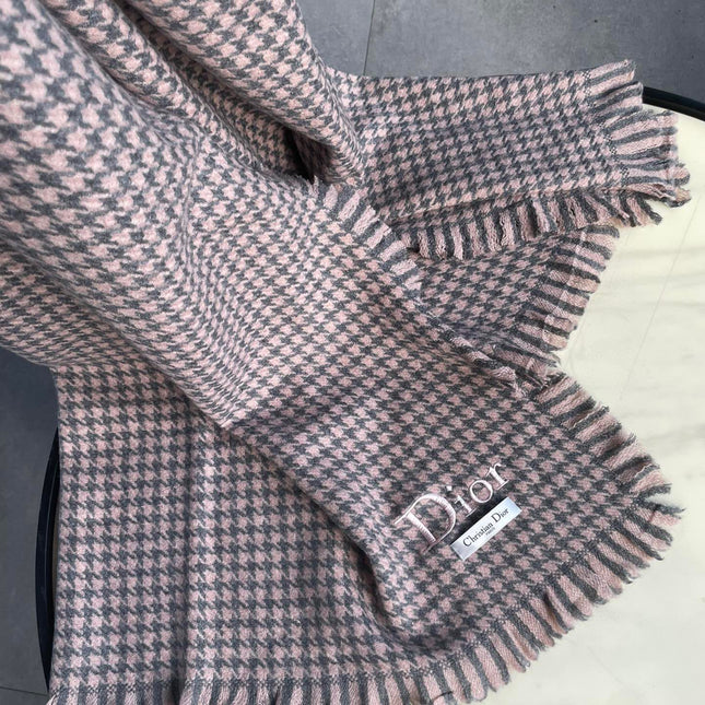 HOUNDSTOOTH SCARF 200 CM IN CAMEL BROWN WOOL 416827