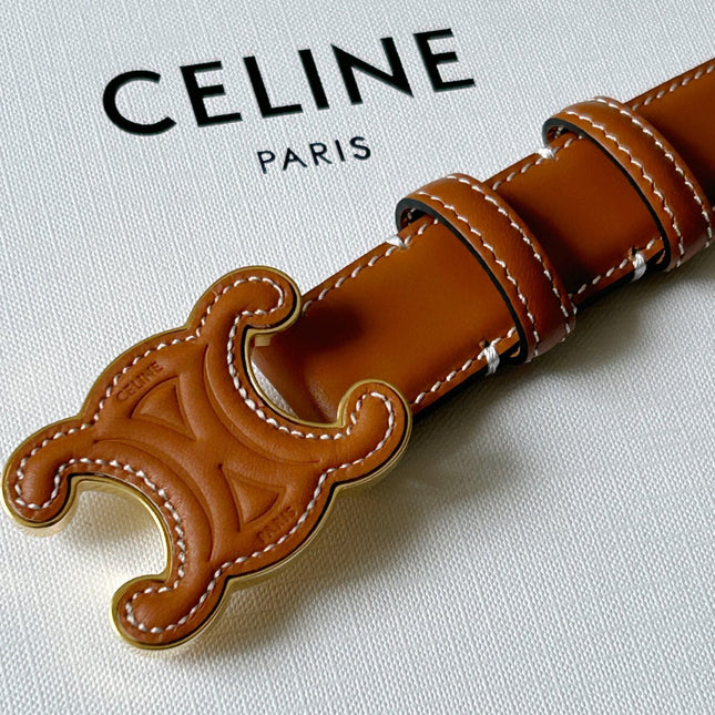 TRIOMPHE BELT 24MM IN BROWN CALFSKIN WITH LEATHER BUCKLE