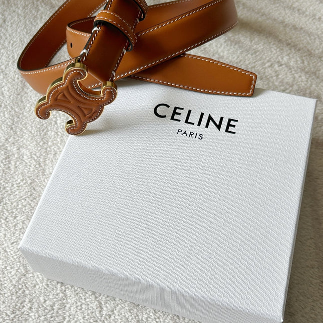 TRIOMPHE BELT 24MM IN BROWN CALFSKIN WITH LEATHER BUCKLE