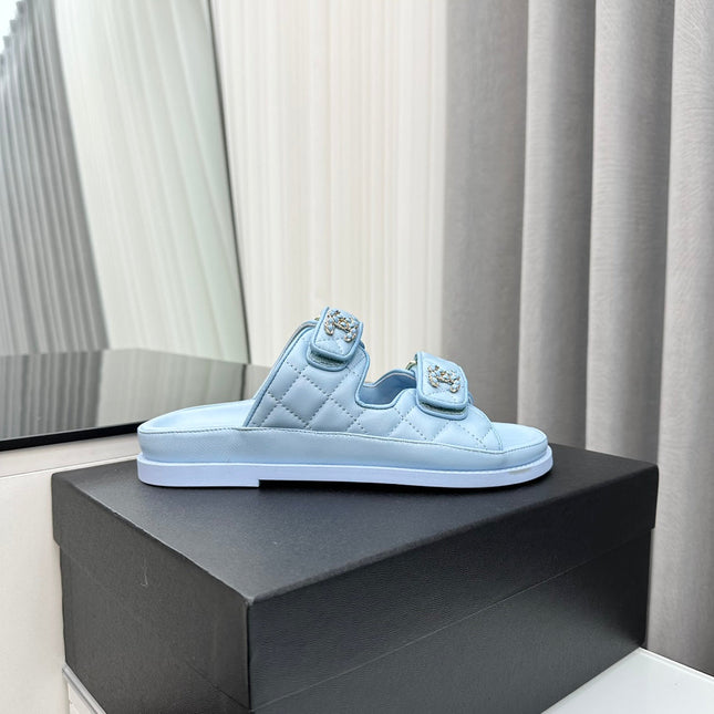 dad sandals cloud blue lambskin mules