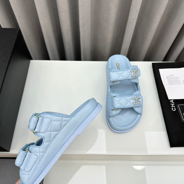 dad sandals cloud blue lambskin mules