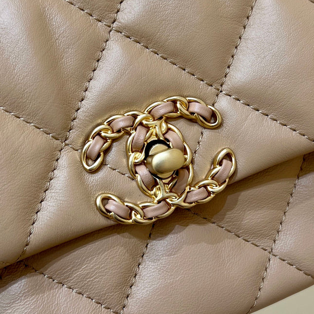 19 FLAP BAG 20 BEIGE BODIN CALFSKIN GOLD HARDWARE