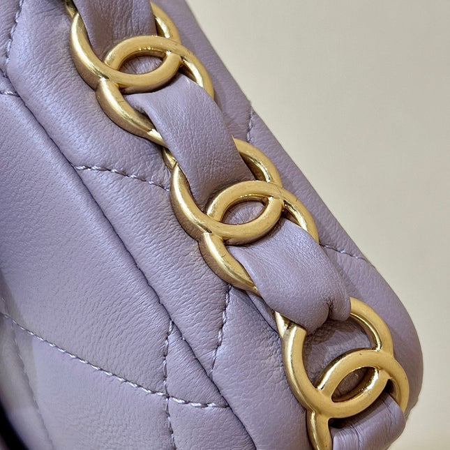 MINI FLAP BAG 16 IN BABY PURPLE LAMBSKIN GOLD DOUBLE C THICK CHAIN