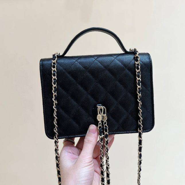 TOP HANDLE FLAP BACKPACK 18 IN BLACK CALFSKIN