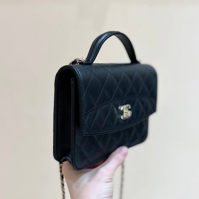 TOP HANDLE FLAP BACKPACK 18 IN BLACK CALFSKIN