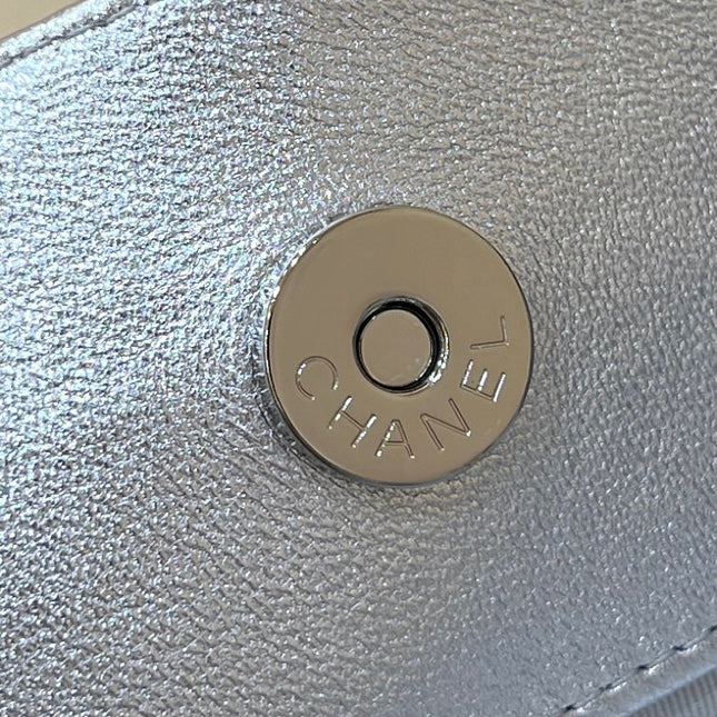 DRAWSTRING BUCKET BACKPACK 24 IN SILVER-TONE LAMBSKIN SILVER HARDWARE