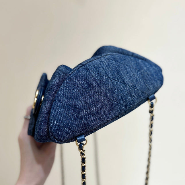 DRAWSTRING BUCKET BACKPACK 24 IN DARK BLUE DENIM GOLD HARDWARE