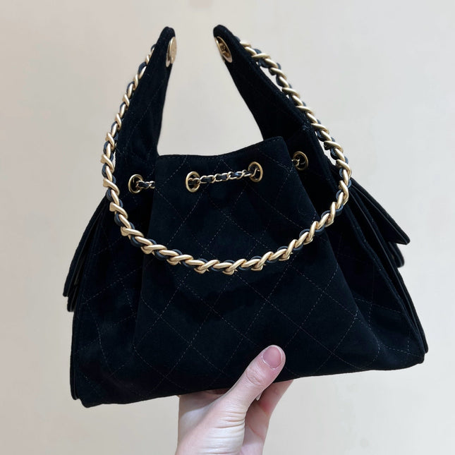 CC 25 HANDBAG 30 IN BLACK SUEDE GOLD HARDWARE