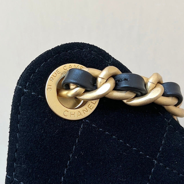 CC 25 HANDBAG 30 IN BLACK SUEDE GOLD HARDWARE
