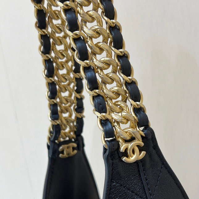 QUILTED LARGE HOBO BAG 35 IN BLACK LAMBSKIN GOLD HARDWARE