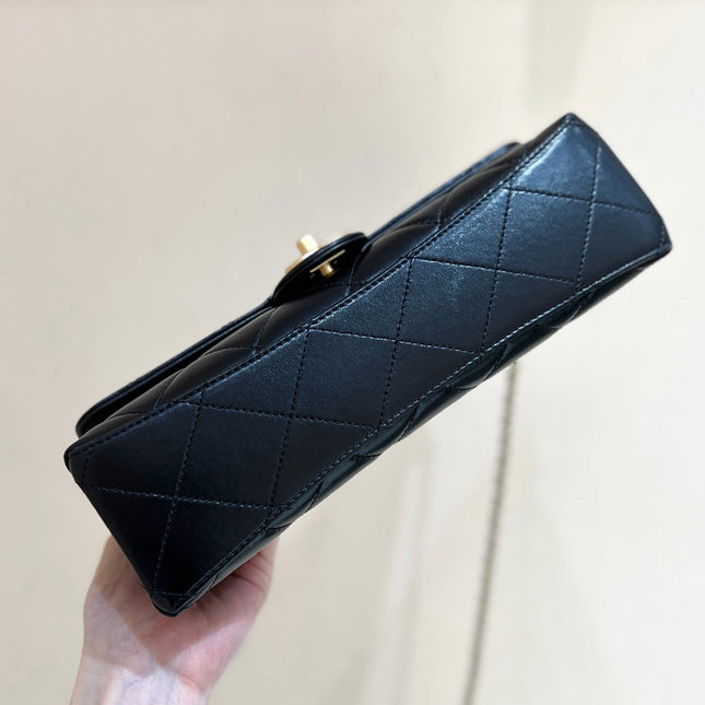 PEARL TOP HANDLE BAG 25 IN BLACK LAMBSKIN GOLD HARDWARE