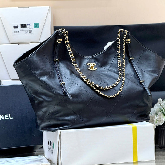LARGE MAXI SHOPPING BAG 59 IN BLACK CALFSKIN GOLD-TONE METAL