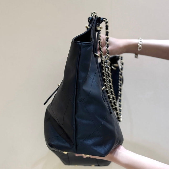 LARGE MAXI SHOPPING BAG 59 IN BLACK CALFSKIN GOLD-TONE METAL