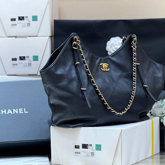 MEDIUM MAXI SHOPPING BAG 47 IN BLACK CALFSKIN GOLD-TONE METAL