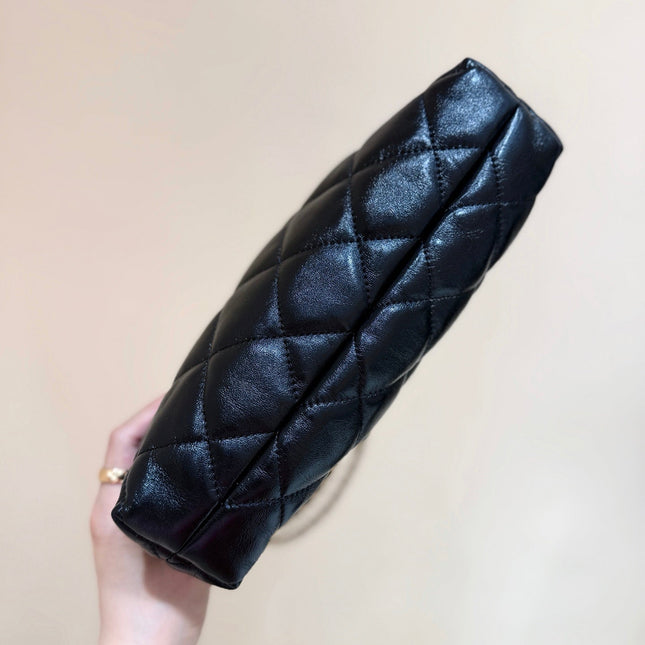 QUILTED HOBO SHOULDER BAG 26 IN BLACK GLOSSY LAMBSKIN