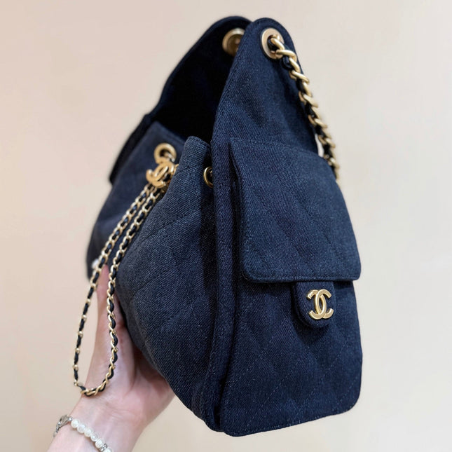 CC 25 HANDBAG 30 IN DARK BLUE DENIM GOLD HARDWARE