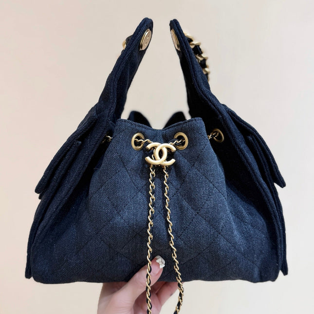 CC 25 HANDBAG 30 IN DARK BLUE DENIM GOLD HARDWARE