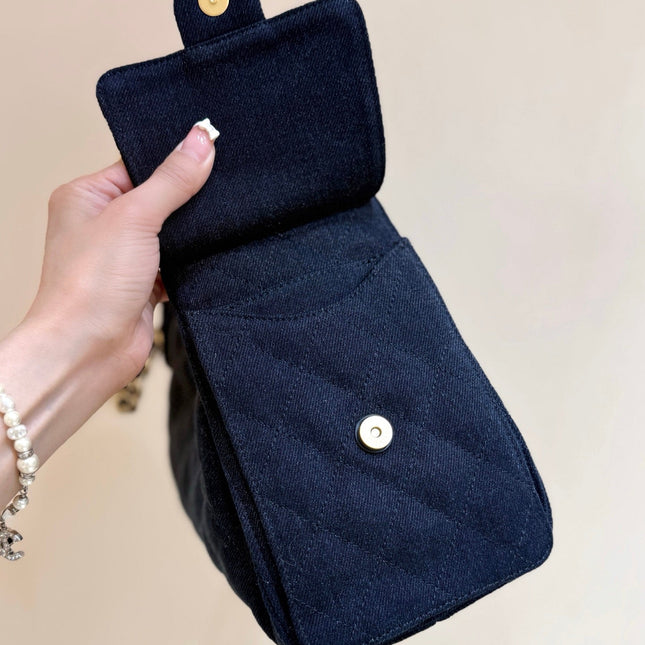 CC 25 HANDBAG 30 IN DARK BLUE DENIM GOLD HARDWARE