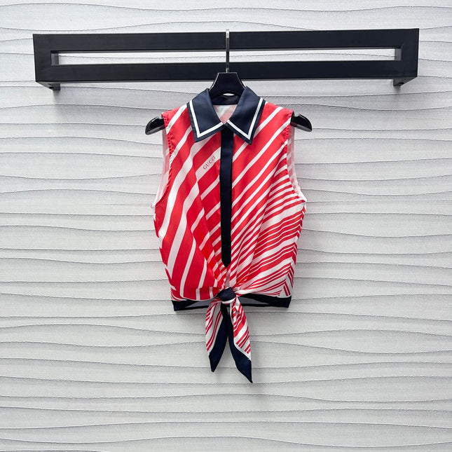 GUCCI SLEEVELESS SHIRT WITH TIED HEM IN RED