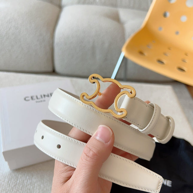 BELT 25MM TRIOMPHE LOGO CUT-OUT IN WHITE SMOOTH CALFSKIN WITH GOLD BUCKLE