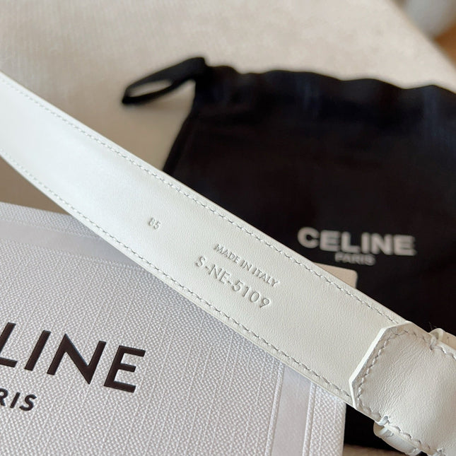 BELT 25MM TRIOMPHE LOGO CUT-OUT IN WHITE SMOOTH CALFSKIN WITH GOLD BUCKLE