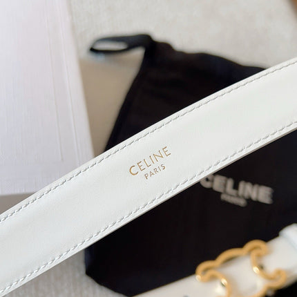 BELT 25MM TRIOMPHE LOGO CUT-OUT IN WHITE SMOOTH CALFSKIN WITH GOLD BUCKLE