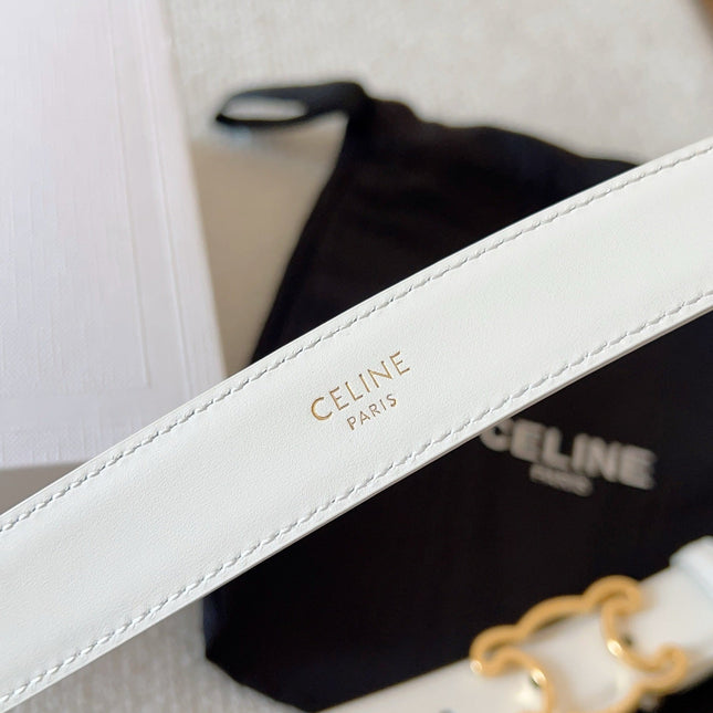 BELT 25MM TRIOMPHE LOGO CUT-OUT IN WHITE SMOOTH CALFSKIN WITH GOLD BUCKLE