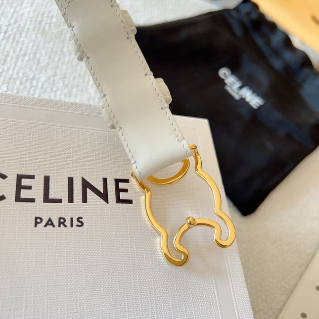 BELT 25MM TRIOMPHE LOGO CUT-OUT IN WHITE SMOOTH CALFSKIN WITH GOLD BUCKLE