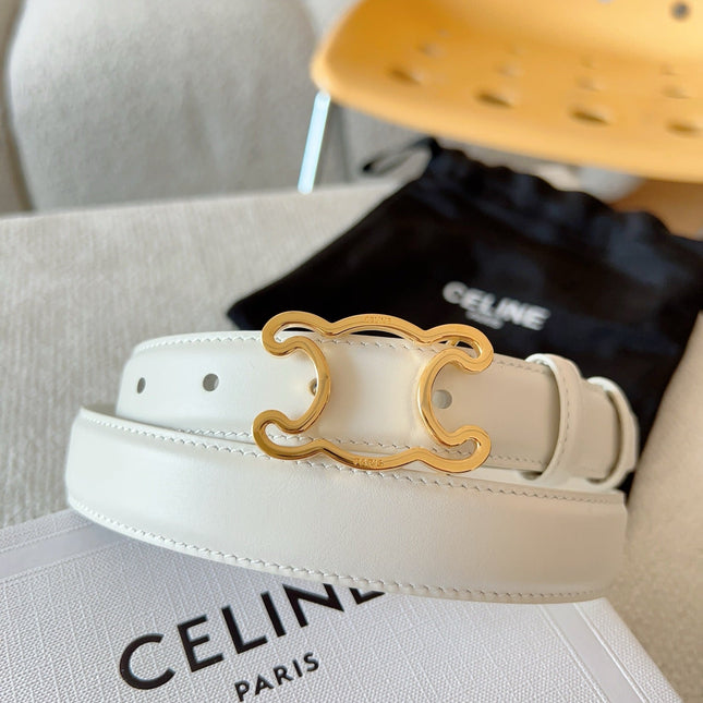 BELT 25MM TRIOMPHE LOGO CUT-OUT IN WHITE SMOOTH CALFSKIN WITH GOLD BUCKLE