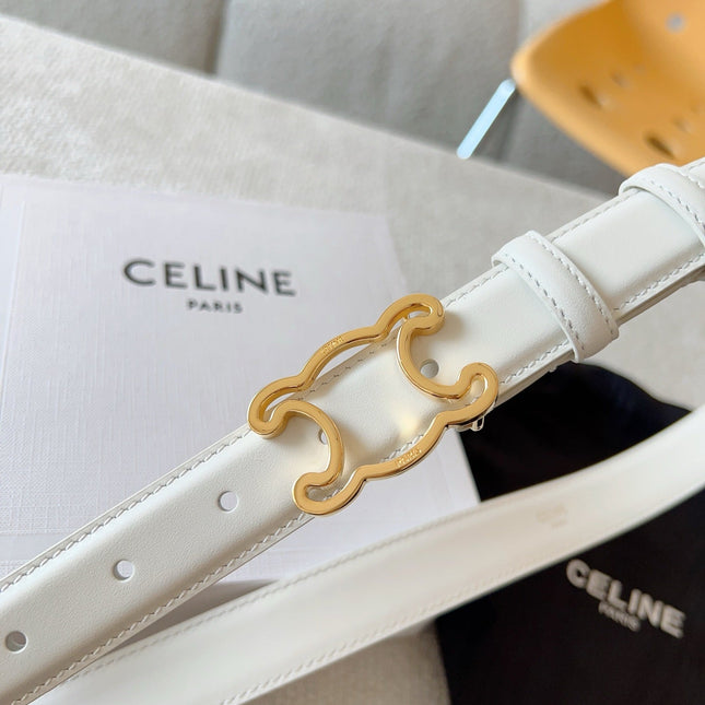 BELT 25MM TRIOMPHE LOGO CUT-OUT IN WHITE SMOOTH CALFSKIN WITH GOLD BUCKLE