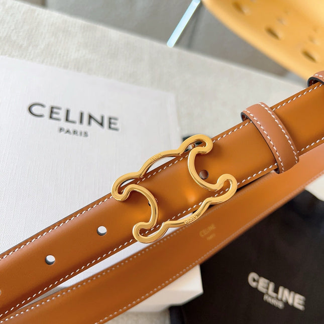 BELT 25MM TRIOMPHE LOGO CUT-OUT IN BROWN SMOOTH CALFSKIN WITH GOLD BUCKLE