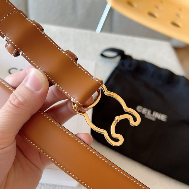 BELT 25MM TRIOMPHE LOGO CUT-OUT IN BROWN SMOOTH CALFSKIN WITH GOLD BUCKLE