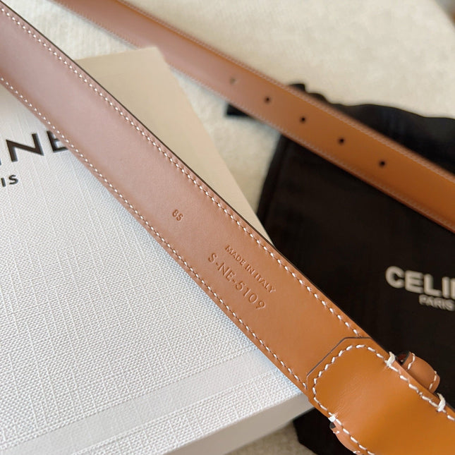 BELT 25MM TRIOMPHE LOGO CUT-OUT IN BROWN SMOOTH CALFSKIN WITH GOLD BUCKLE