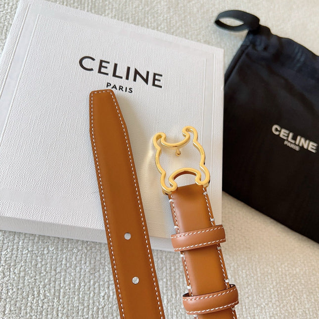 BELT 25MM TRIOMPHE LOGO CUT-OUT IN BROWN SMOOTH CALFSKIN WITH GOLD BUCKLE