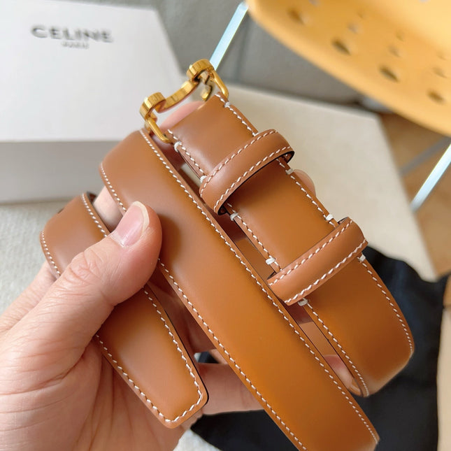 BELT 25MM TRIOMPHE LOGO CUT-OUT IN BROWN SMOOTH CALFSKIN WITH GOLD BUCKLE