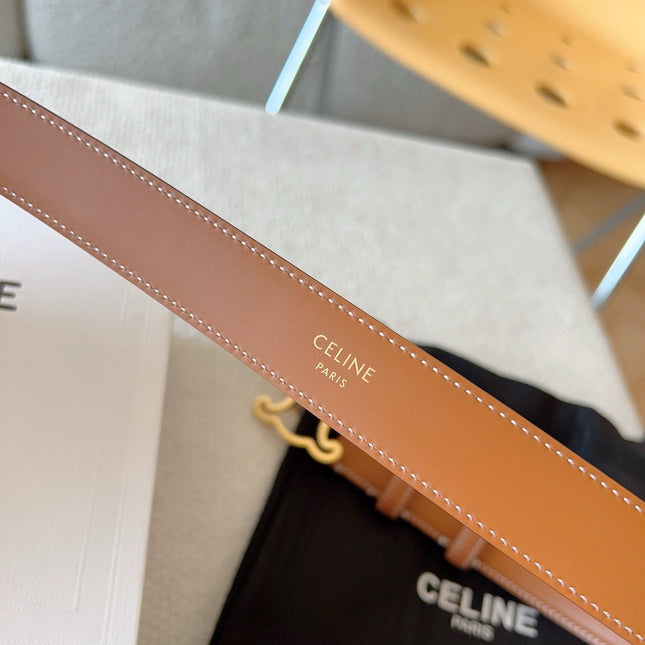 BELT 25MM TRIOMPHE LOGO CUT-OUT IN BROWN SMOOTH CALFSKIN WITH GOLD BUCKLE