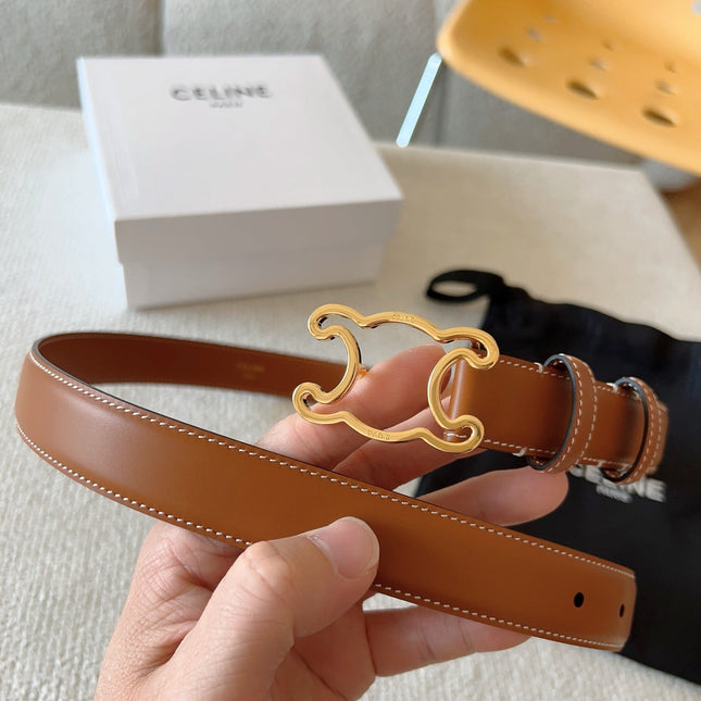 BELT 25MM TRIOMPHE LOGO CUT-OUT IN BROWN SMOOTH CALFSKIN WITH GOLD BUCKLE