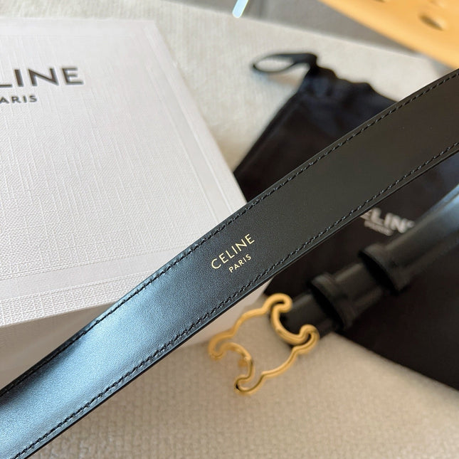 BELT 25MM TRIOMPHE LOGO CUT-OUT IN SMOOTH BLACK CALFSKIN WITH GOLD BUCKLE