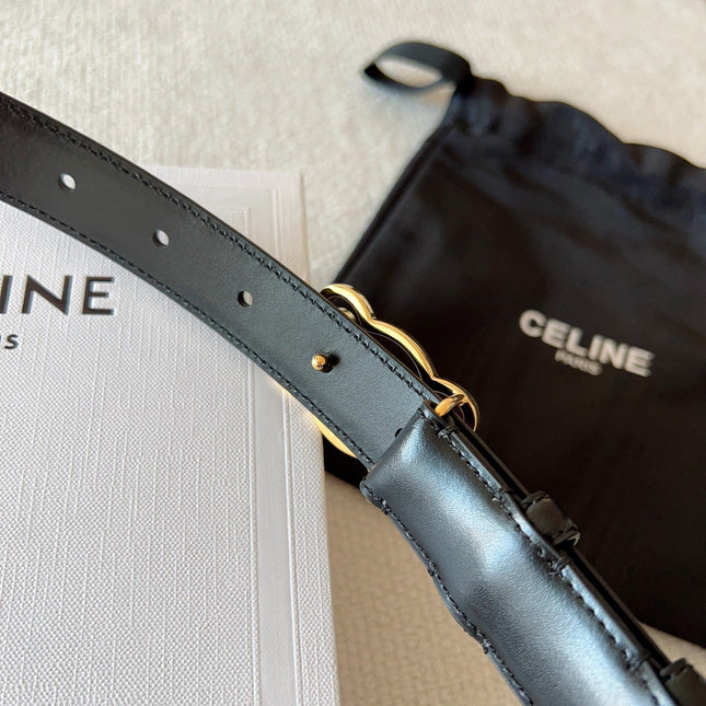BELT 25MM TRIOMPHE LOGO CUT-OUT IN SMOOTH BLACK CALFSKIN WITH GOLD BUCKLE