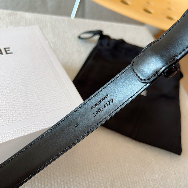BELT 25MM TRIOMPHE LOGO CUT-OUT IN SMOOTH BLACK CALFSKIN WITH GOLD BUCKLE
