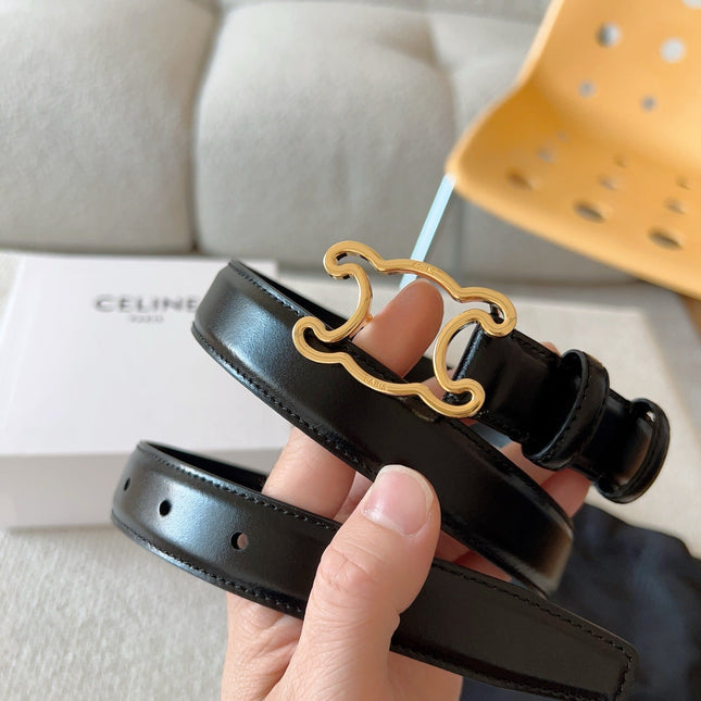 BELT 25MM TRIOMPHE LOGO CUT-OUT IN SMOOTH BLACK CALFSKIN WITH GOLD BUCKLE