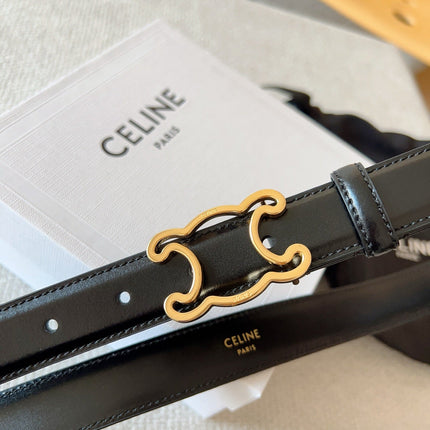 BELT 25MM TRIOMPHE LOGO CUT-OUT IN SMOOTH BLACK CALFSKIN WITH GOLD BUCKLE