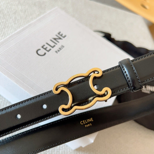 BELT 25MM TRIOMPHE LOGO CUT-OUT IN SMOOTH BLACK CALFSKIN WITH GOLD BUCKLE