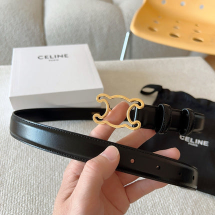BELT 25MM TRIOMPHE LOGO CUT-OUT IN SMOOTH BLACK CALFSKIN WITH GOLD BUCKLE